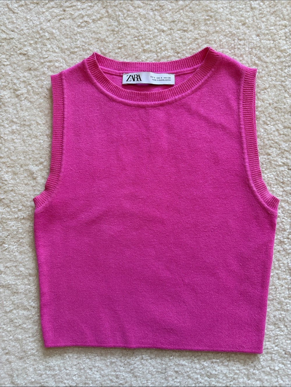Pink Zara Sleeveless Knit Crop Tank Top